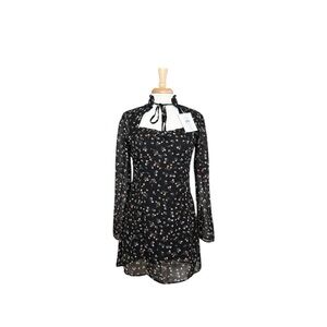 70/21 Black Floral Long Sleeve Black Dress Size Medium